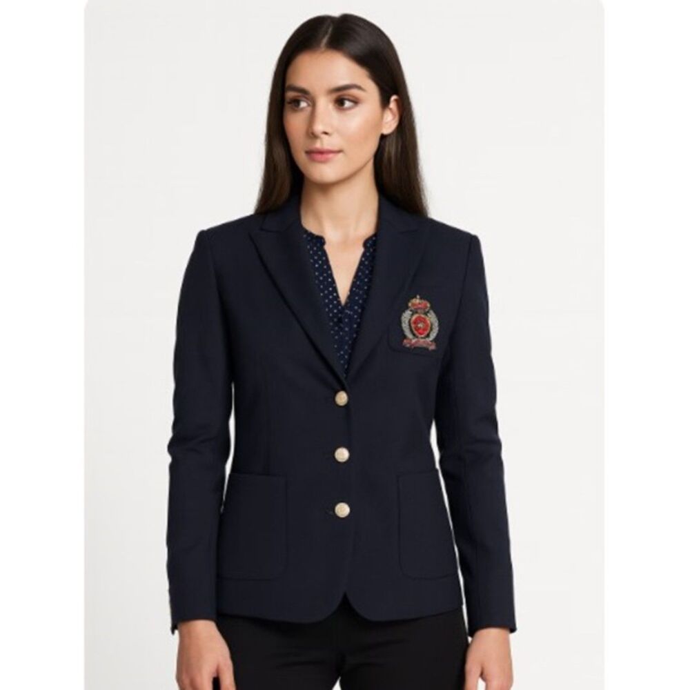 Andrea Behar Blazer Boston Proper Gold Crested Black Lined Jacket Size S / 8
